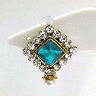 Gold Oxidized Women Earring Stud Jewelry PushBack Classy Gift - Rhinestone Bead 29